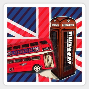 1980s dark academia union jack london bus vintage red telephone booth Sticker